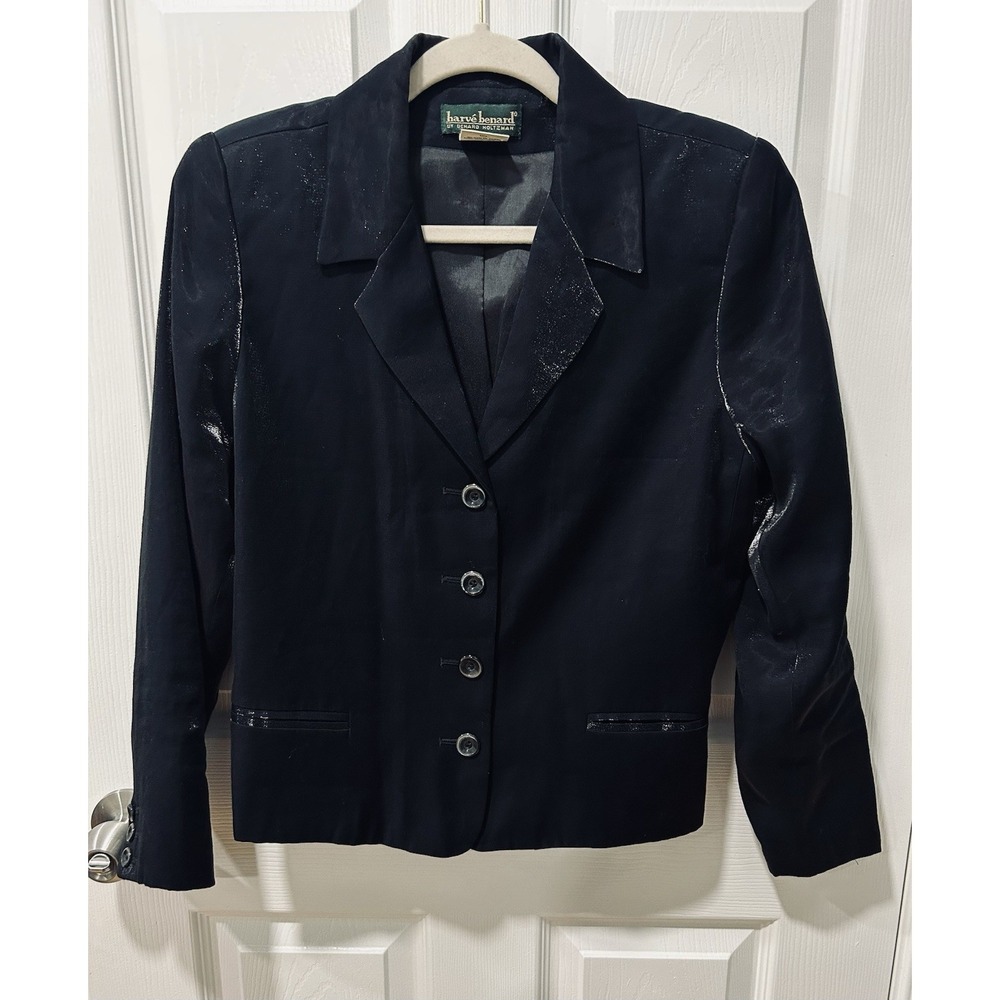harvé‎ benard by Benard Holzman Black Shimmer Blazer Black Women Sz 10